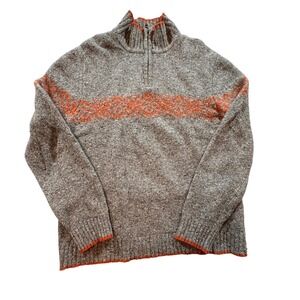 Express Quarter Zip Sweater Mens Large Grey Orange Wool Blend Fair Isle Japan